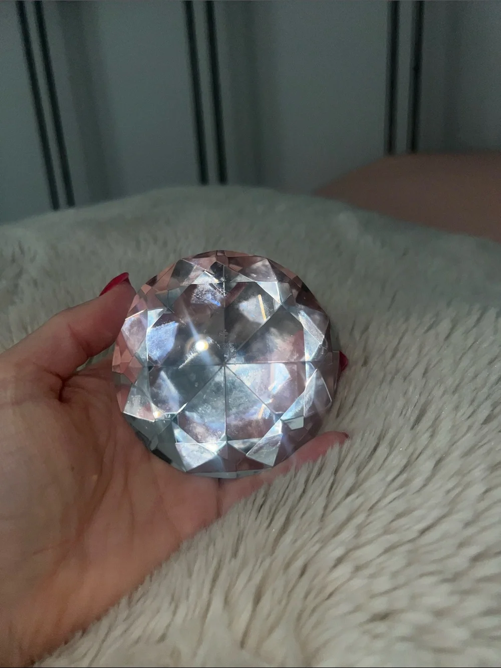 Large Faceted Glass Diamond decor Duo - Pink & Clear